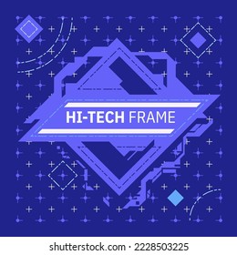 Futuristic hi-tech badge, frame or border. Futuristic HUD. Modern technology banner in cyberpunk style. Abstract sci-fi text box with glitch effect. Vector illustration