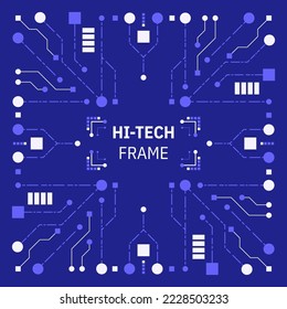 Futuristic hi-tech badge, frame or border. Futuristic HUD. Modern technology banner in cyberpunk style. Abstract sci-fi text box with glitch effect. Vector illustration