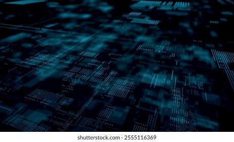 Futuristic hi-tech illustration. Concept of data transmission in cyberspace. Science technology background. Matrix. Binary code. Big data visualization. Vector illustration.