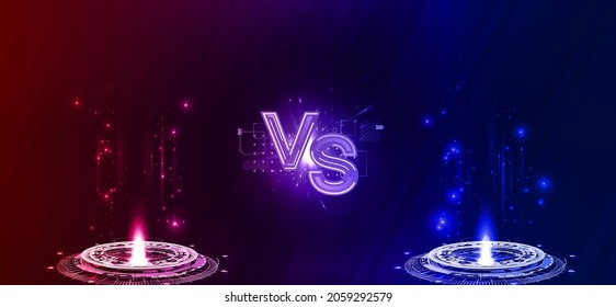 Futuristic hi-tech VS, Versus battle banner with circle hologram portals with light effects and VS letters. Magic circle teleport podium in concept versus, confrontation, battle, tournament. Vector