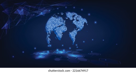 Futuristic hologram globe with digital tech element.Data communications globalization futuristic technology concepts.Vector illustrations.