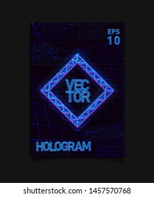 Futuristic Hologram HUD blue rhombus with hologram effect and futuristic texture on background. Design for poster, flyer, cover, brochure, card, club invitation. Eps 10