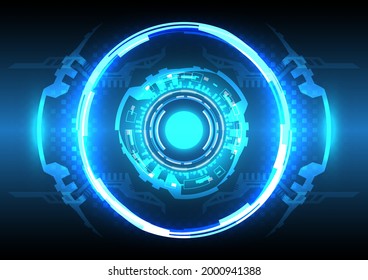 Futuristic hologram Sci-Fi glowing HUD circle. Abstract hi-tech background. Head-up display interface. Virtual reality technology innovation. Light effect. Digital business