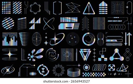 Elementos holográficos futuristas de la interfaz de usuario – Cyberpunk Tech Interface Icons and Symbols Set