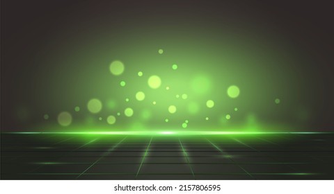 Futuristic horizon background with green light
