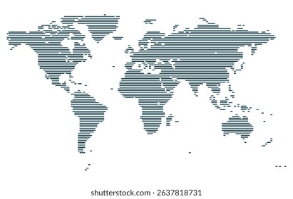 Futuristic horizontal line shape world map illustration. Use for business graphics, info-graphics, or global branding. Realistic line shape world map feathering abstract country boundary in graphic