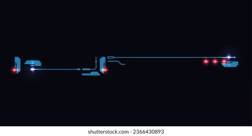 Futuristic horizontal web design element, vector illustration isolated on black background. Neon game item for ui interface, digital sci fi drawing. Unusual line in blue color.