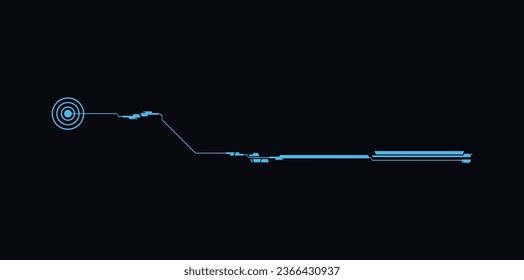 Elemento de diseño web horizontal futurista, círculo y línea, ilustración vectorial aislada en fondo negro. Elemento de juego Neon para interfaz ui, dibujo de ciencia ficción digital. Forma inusual en color azul.