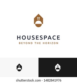 A futuristic house logo. It's combination between a house and planet or horizon shape.