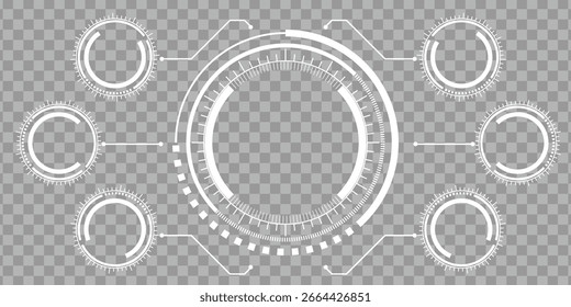 Futuristic HUD circle interface with transparent background for digital design