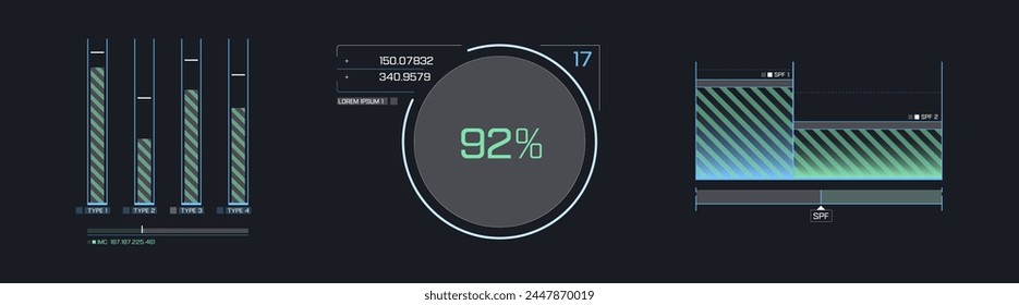Futuristic hud dashboard display virtual reality technology screen. 
Big collection HUD. Futuristic User Interface set. 
Statistics, infographic 