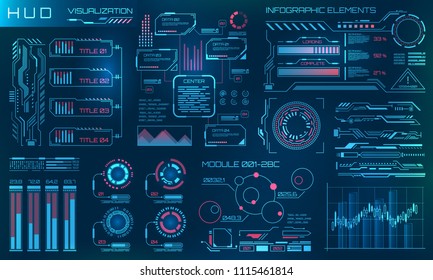 Futuristic HUD Design Elements. Infographic or Technology Interface for Information Visualization - Illustration Vector