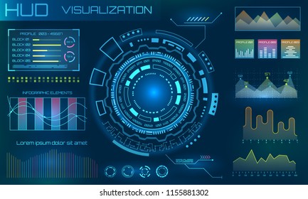 Futuristic HUD Design Elements. Infographic or Technology Interface for Information Visualization - Illustration Vector