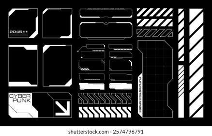 Futuristic Hud Element Vector Illustration. Set cyberpunk tech collection. Street wear	