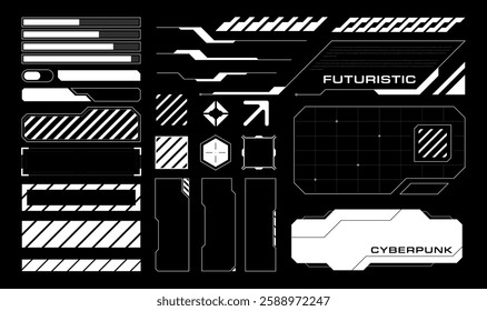 Futuristic Hud Element Vector Illustration. Set cyberpunk tech, street wear collection.