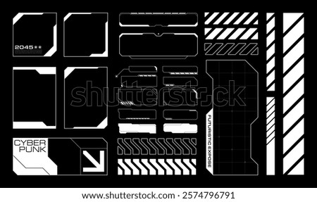 Futuristic Hud Element Vector Illustration. Set cyberpunk tech collection. Street wear	