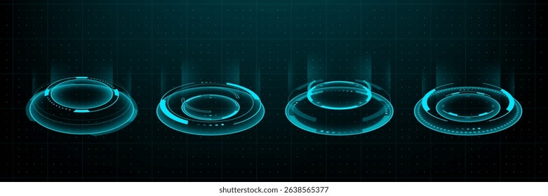 Futuristic hud elements or hi tech portal in blue light. Abstract digital interface and virtual reality concept for game and app. Modern technology concept. Vector graphics