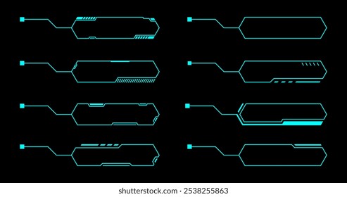 Futuristic HUD Elements: A sleek collection of 8 futuristic HUD elements in a vibrant cyan blue, ready to enhance any digital design. Perfect for interfaces, overlays, and game design.