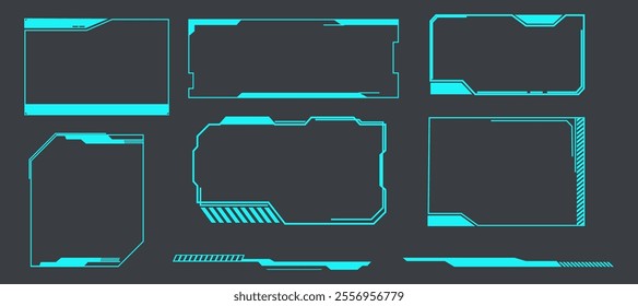 Futuristic HUD frames, borders text box game menu ui panel. Line tech line bar. Screen elements Sci Fi for Gaming UX UI