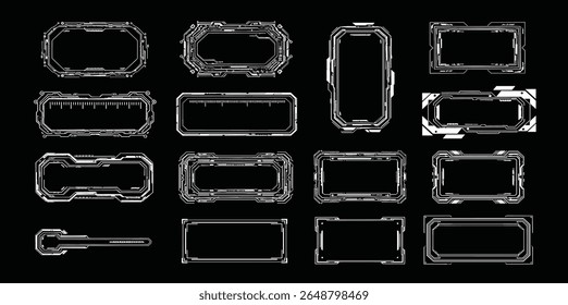 Futuristic HUD frames, interface windows, UI borders for vr, Futuristic User Interface, HUD frames for text, data, charts. 