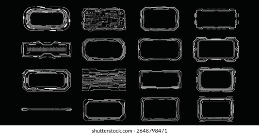 Futuristic HUD frames, interface windows, UI borders for vr, Futuristic User Interface, HUD frames for text, data, charts. 