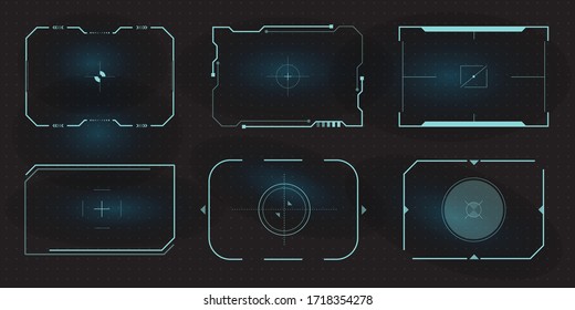 Futuristic HUD frames for target screen and border aim control panel. Screen elements set of Sci Fi User Interface for Gaming UX UI.