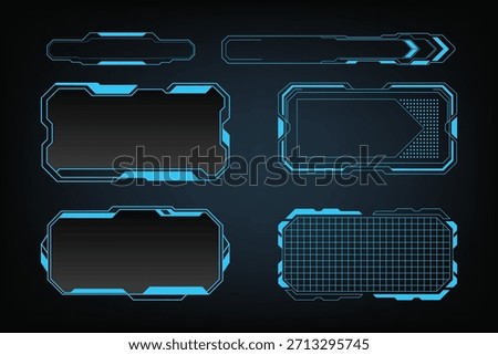 Futuristic HUD Frames and UI Panels – Neon Blue Sci-Fi Interface Borders, Digital Display Boxes, Tech Windows, and Cyber Frame Elements on Dark Background
