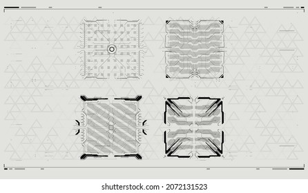 Futuristic HUD frames. Vector illustration. HUD concept. Sci fi technology template design. User Interface Square Frames Blocks Set.