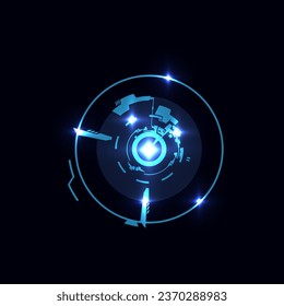Futuristic HUD glowing abstract circle vector illustration. Hi tech dashboard glowing graphic element. Game ui data infographic shape. Radar template.