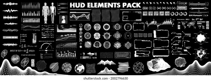 Futuristic HUD, GUI collection interface elements for VR, UI design. Futuristic user interface big set. HUD, UI, graphic. Hi-tech digital graphic - frames, medical and business, infographics. Vector