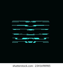 Futuristic HUD header and footer interface vector elements from Sci Fi and technology games. Future technology hologram screen frame border, blue neon text bar and divider, ui design,