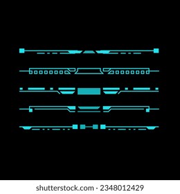Futuristic HUD header and footer interface vector elements from Sci Fi and technology games. Future technology hologram screen frame border, blue text bar and divider, ui design,