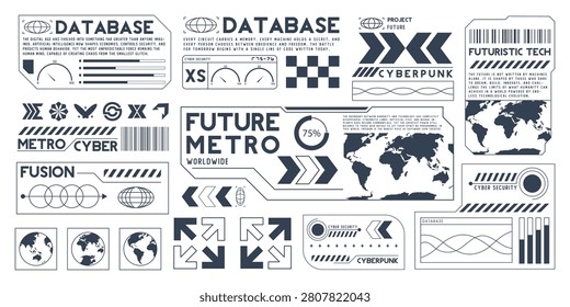Futuristic HUD interface elements and digital data dashboard icons set