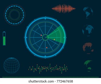 Futuristic HUD interface elements. Radar screen.Vector illustration.