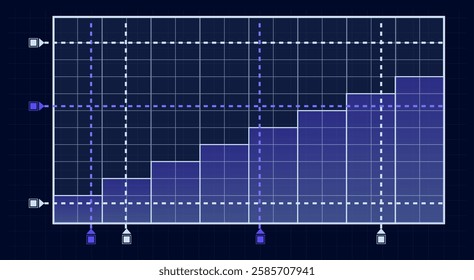 Futuristic HUD interface featuring a dynamic bar graph, complete with grid lines, axes, and markers, ideal for enhancing video games or various digital products with engaging visuals - Powered by Shutterstock - Get 15% off with code: PIKWIZARD15