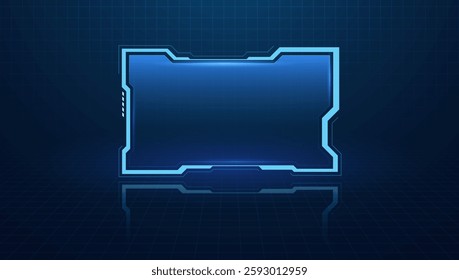 Futuristic HUD Interface Frame with Blue Neon Technology Background, Sci-Fi Cyber Panel for Gaming and Digital UI Design