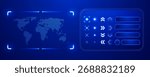 Futuristic HUD interface with world map and glowing vector elements