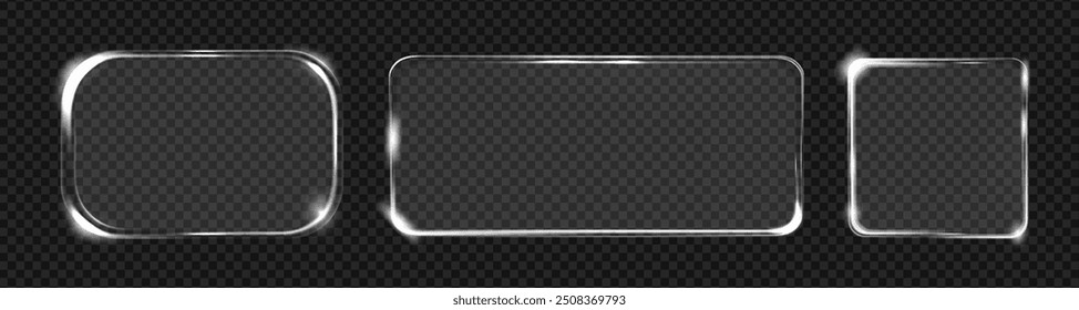 Futuristic hud light frame, isolated set of modern transparent glass borders. Vector banners with copy space for advertisement, announcement or presentation. Technological background, square shape