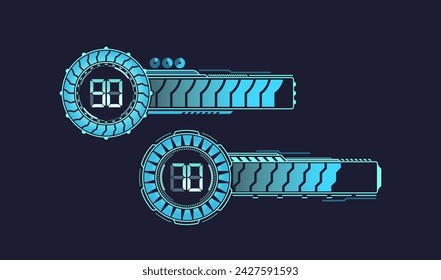 Futuristic HUD Loading Bars. Vector Blue Neon Download Indicators Pulsating With Energy, Embodying Speed And Progress svg