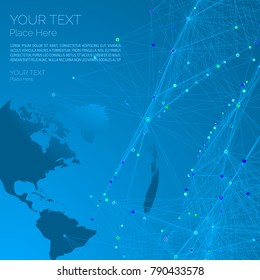 Futuristic HUD. POLYGONAL LINES CONNECTING DOTS ON THE BLUE BACKGROUND. Polygonal vector background with map.Design Layout for Your Business.