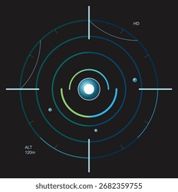 Interfaz de radar HUD futurista con objetivo circular y Elementos digitales