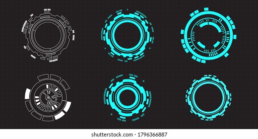 Futuristic HUD Round Circular Elements For Target Screen And Border Aim Control Panel. Screen Elements Set Of Sci Fi User Interface For Gaming UX UI.