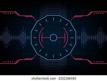Futuristic HUD simulation design. Digital sound wave speaker technology. Innovative clectronic monitor vision graphic vector
