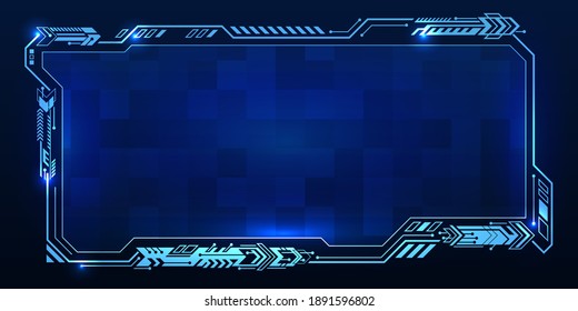 Futuristic hud technology interface. Abstract virtual cyber control display. Virtual reality Panel. Digital info boxes layout templates. High tech screen for your presentation. Sci-fi frame design.