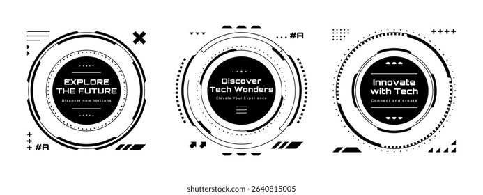 Futuristic HUD vector elements for digital display. Technology geometric interface frame. UI design with circle shapes.