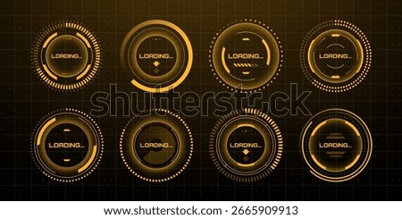 Futuristic hud vector graphics concept with a set of loading circles and indicator lines for digital design and ui or ux.