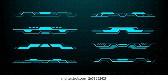 Futuristic hud vector graphics elements set. Modern technology interface frames. Callouts for gaming and digital ui display. Vector graphics.