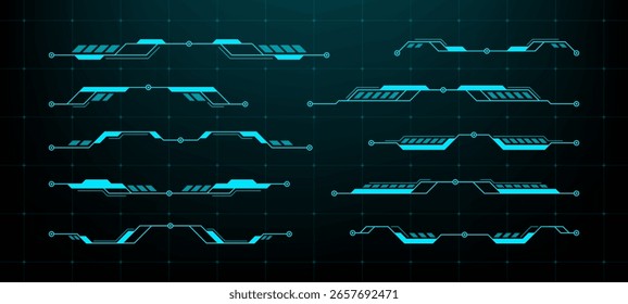 Futuristic hud vector graphics elements set. Modern digital display, target frame, and interface screen design for technology.