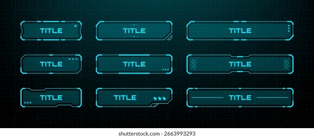 Futuristic hud vector graphics elements set. Sci fi game ui frame concept for digital display and virtual reality interface.