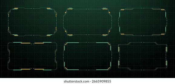 Futuristic hud vector graphics frames. Digital dashboard interface with ui elements and sci fi display. Technology background for game.